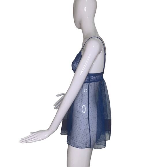Victoria's Secret Babydoll Size Medium Blue See Thru Stretchy Material - Picture 2 of 9